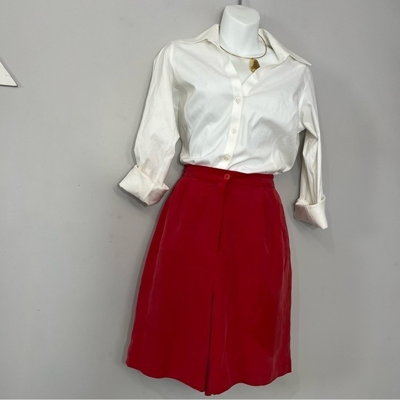 Vintage red 100% silk shorts size large high waist long trouser shorts retro - Picture 5 of 12